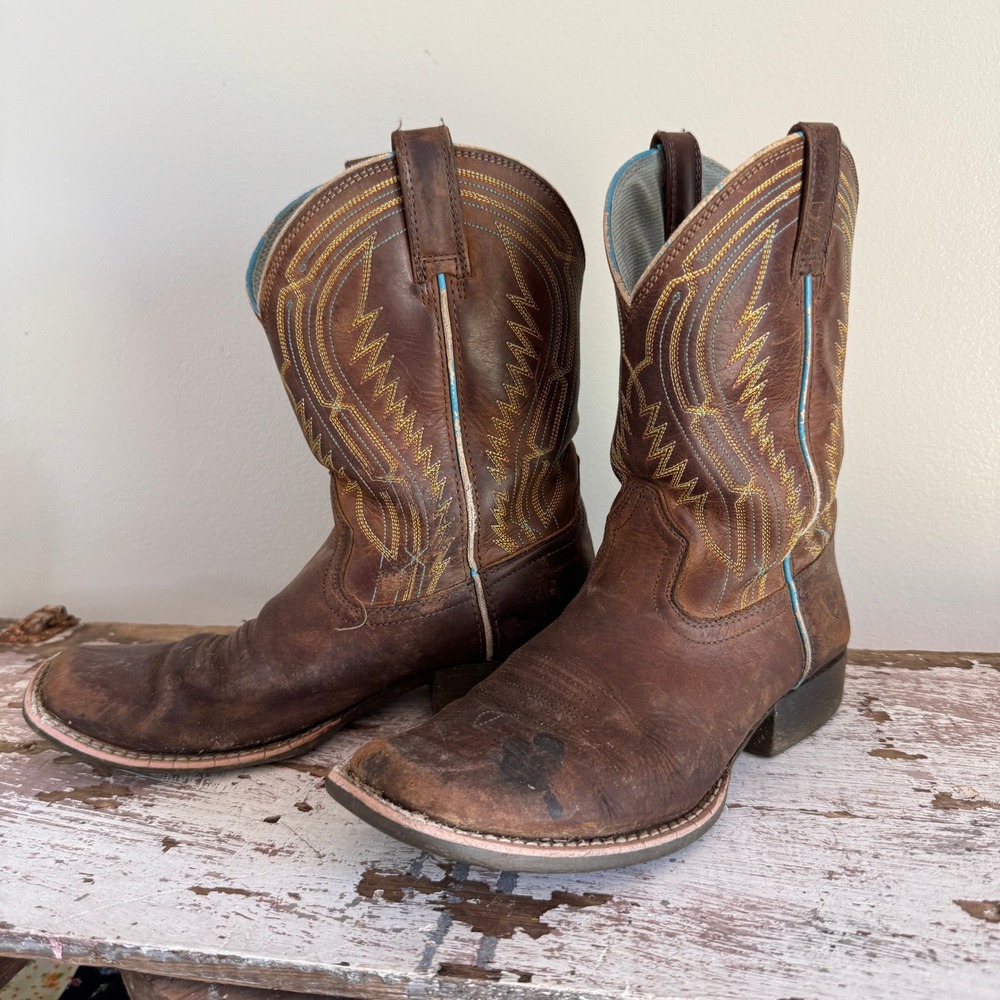 Ariat Kids Brown Leather Square Toe Western Cowboy Boots 10025184 Size 3 Ranch